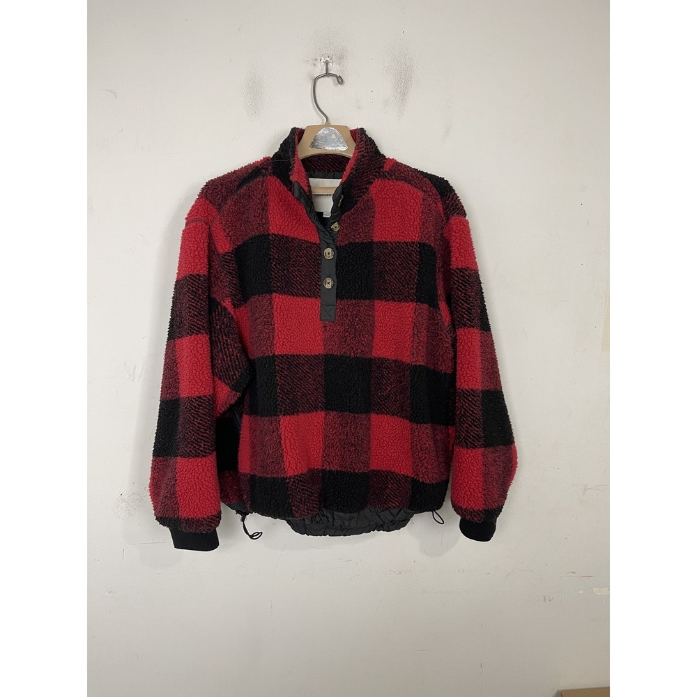 American Eagle Mens M‎ Red Black Buffalo Plaid Sherpa Fleece Holiday Jacket